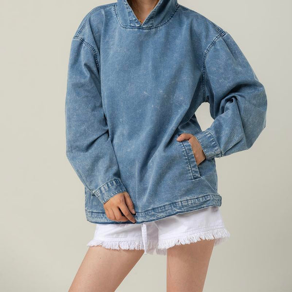 WOMEN'S DENIM HOODED SWEATSHIRT WITH