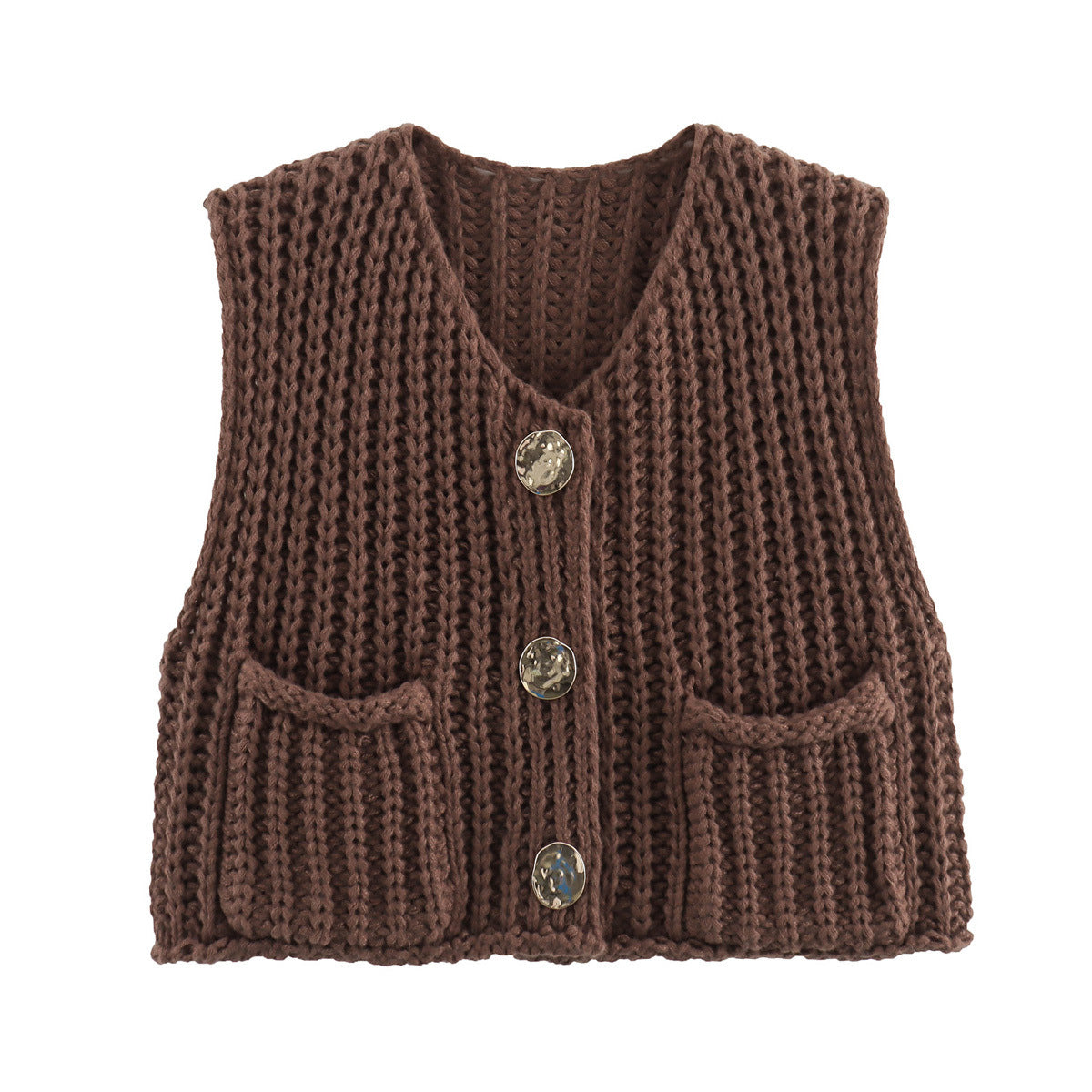 Pocket Sleeveless Short Knit Cardigan