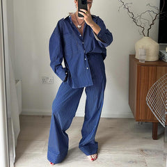 Stripes Shirt Casual Pants Suit