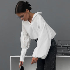 Lapel Sexy Asymmetric Sleeve Shirt