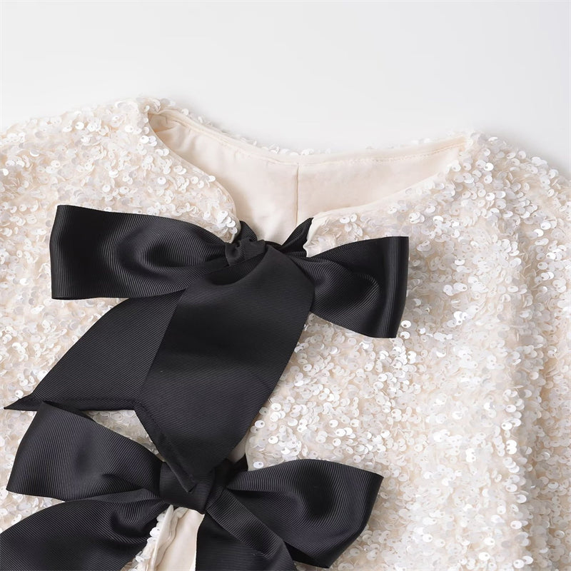 Versatile Bowknot Decoration Sequined Short Coat