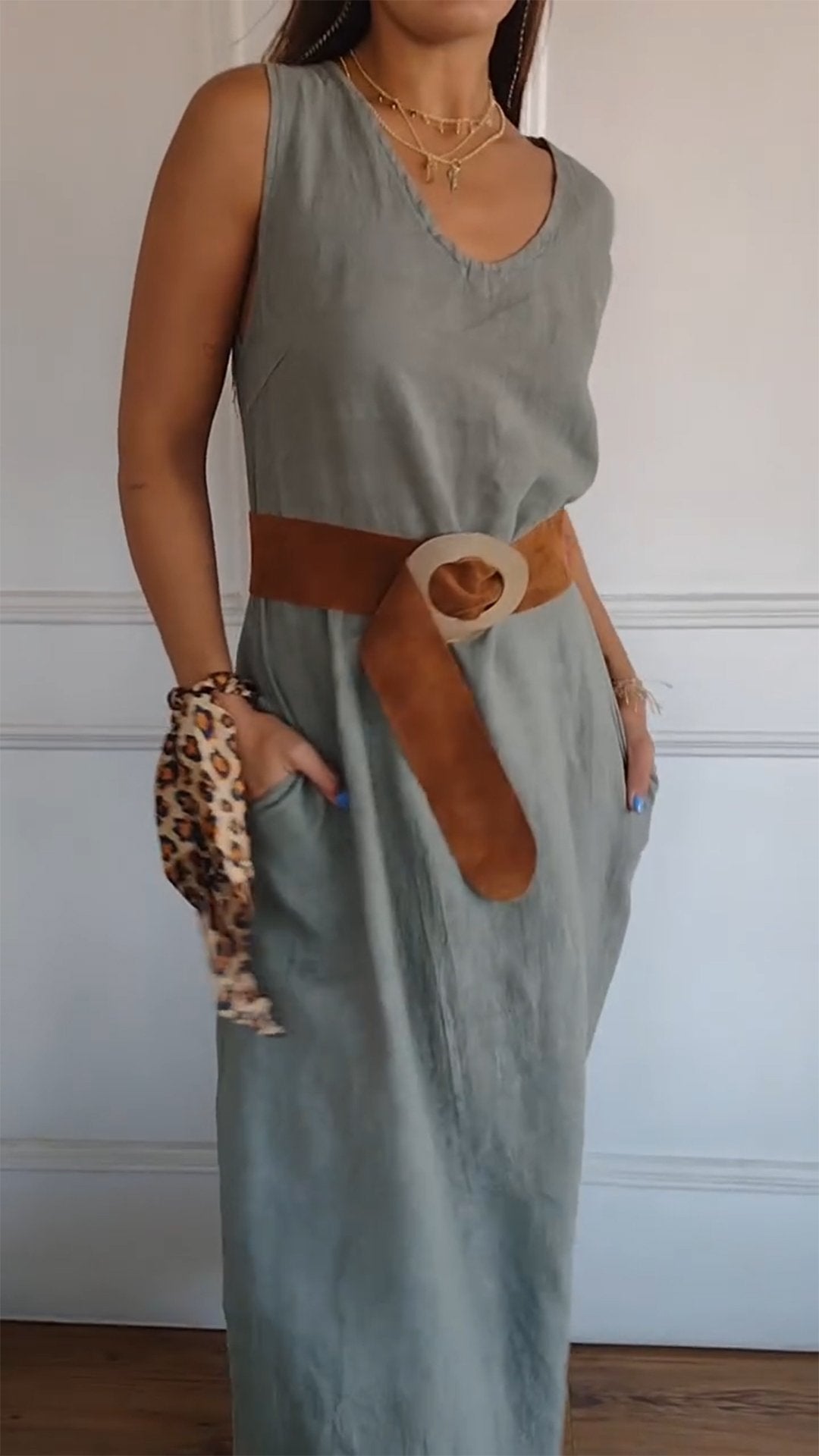 V-neck Belted Waist Dress