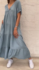 Horn V-neck Long Dress