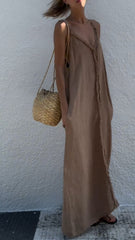 Sleeveless Cotton And Linen Dress