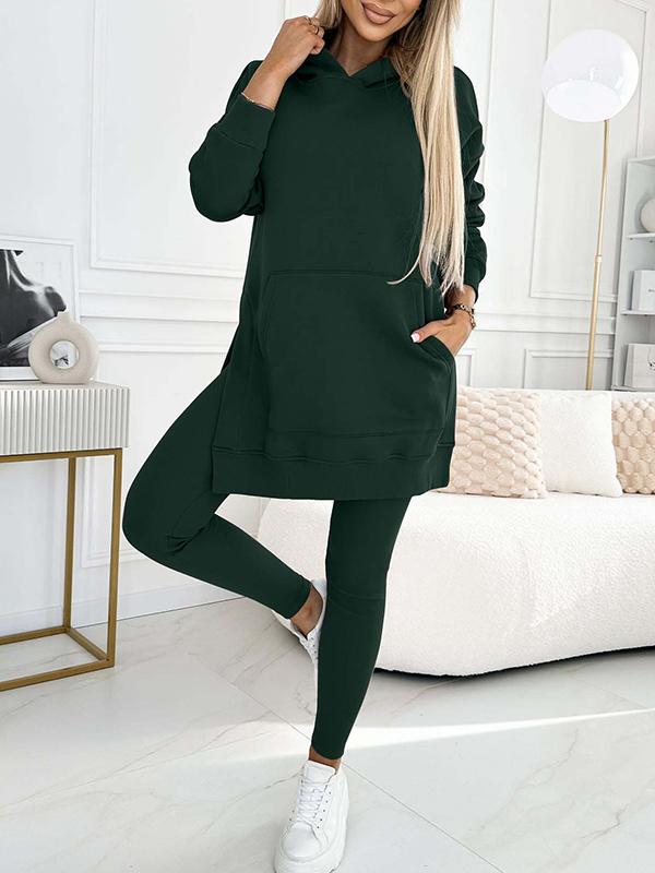 Solid Color Hoodie And Leggings Two-Piece Set