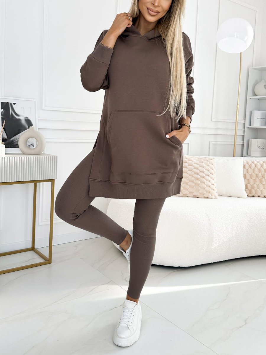 Solid Color Hoodie And Leggings Two-Piece Set