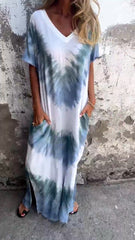 Tie-dye V-neck Long Comfortable Dress