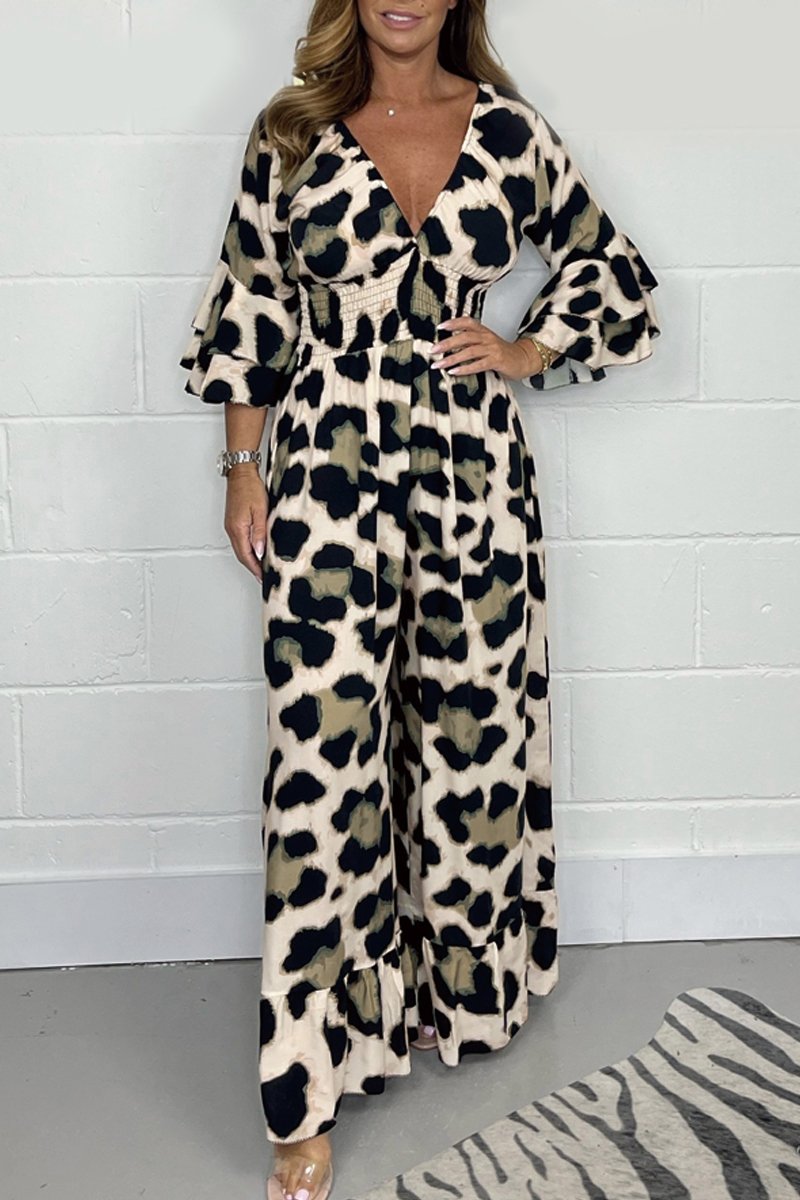 Leopard print V-neck jumpsuit