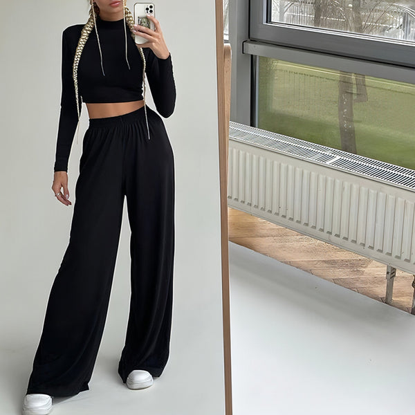 Long Sleeve Crop Top And Loose Pant Set