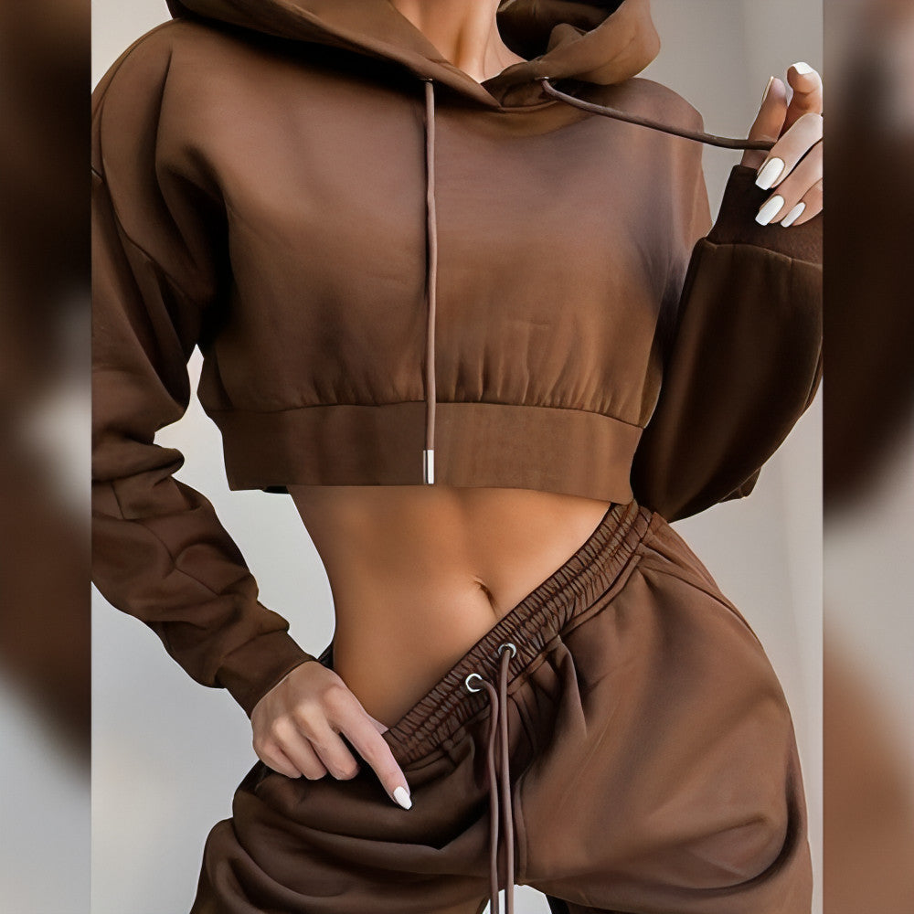 Long Sleeve Crop Top Hoodie And Pants