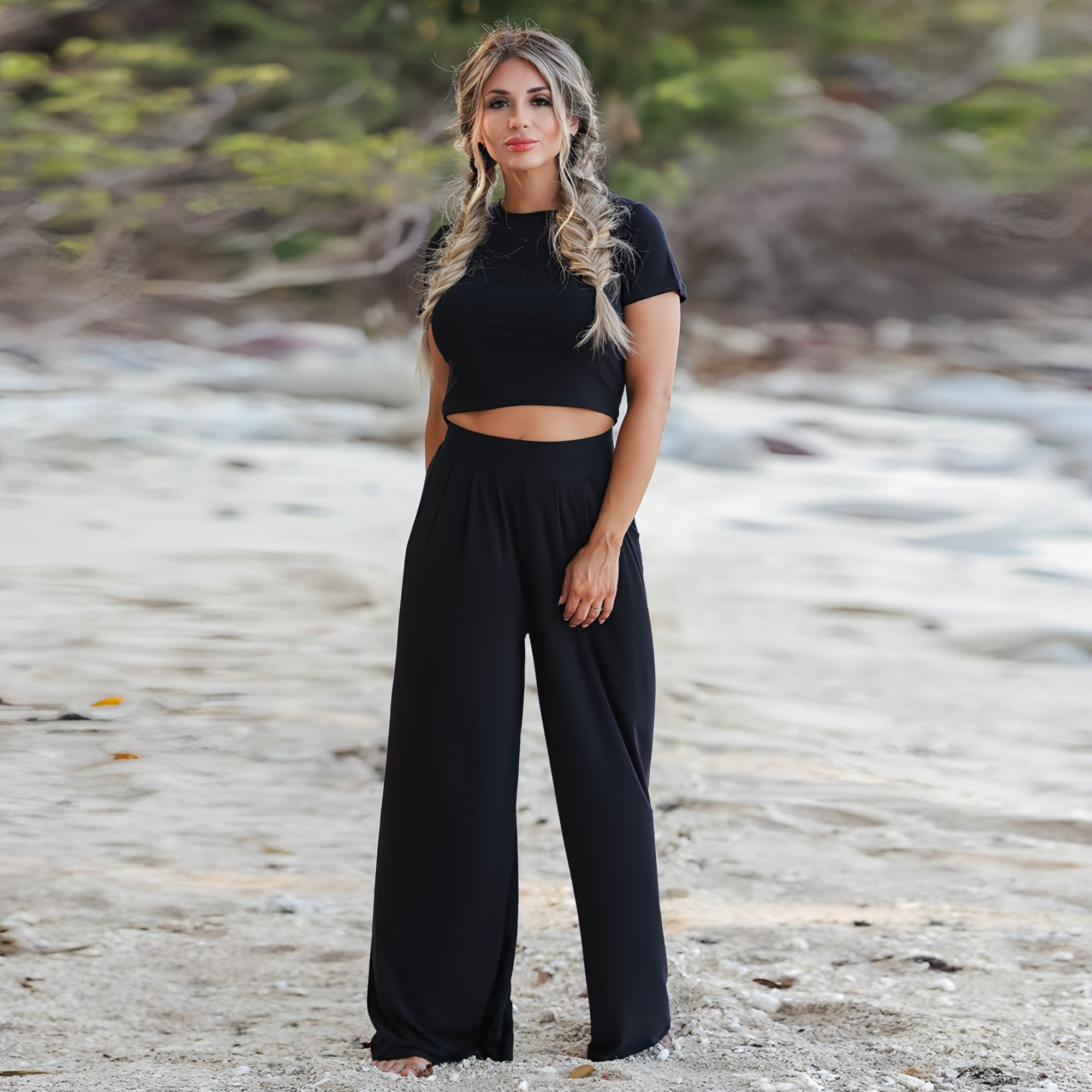 Loose Fit Short Sleeve Shirt and Pants Two-Piece Set