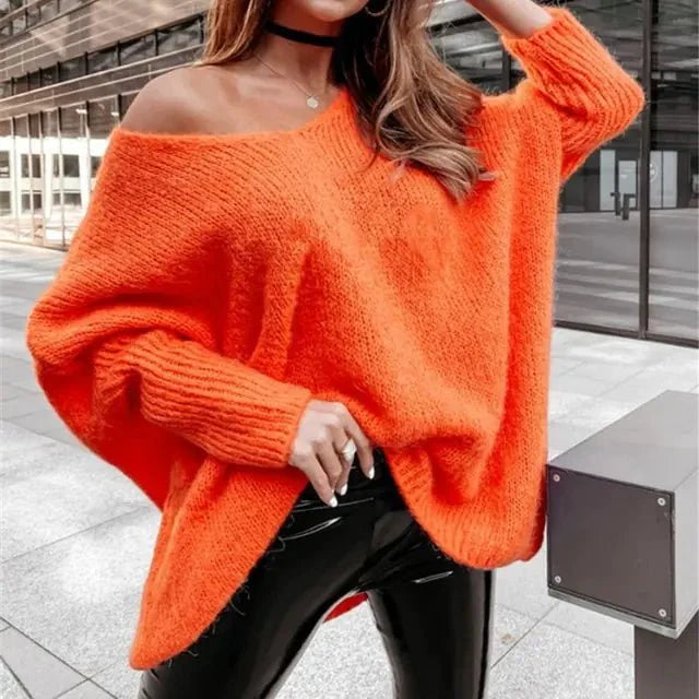 V-neck strapless knitwear casual sweater women