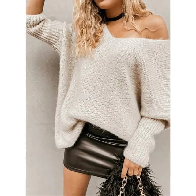 V-neck strapless knitwear casual sweater women