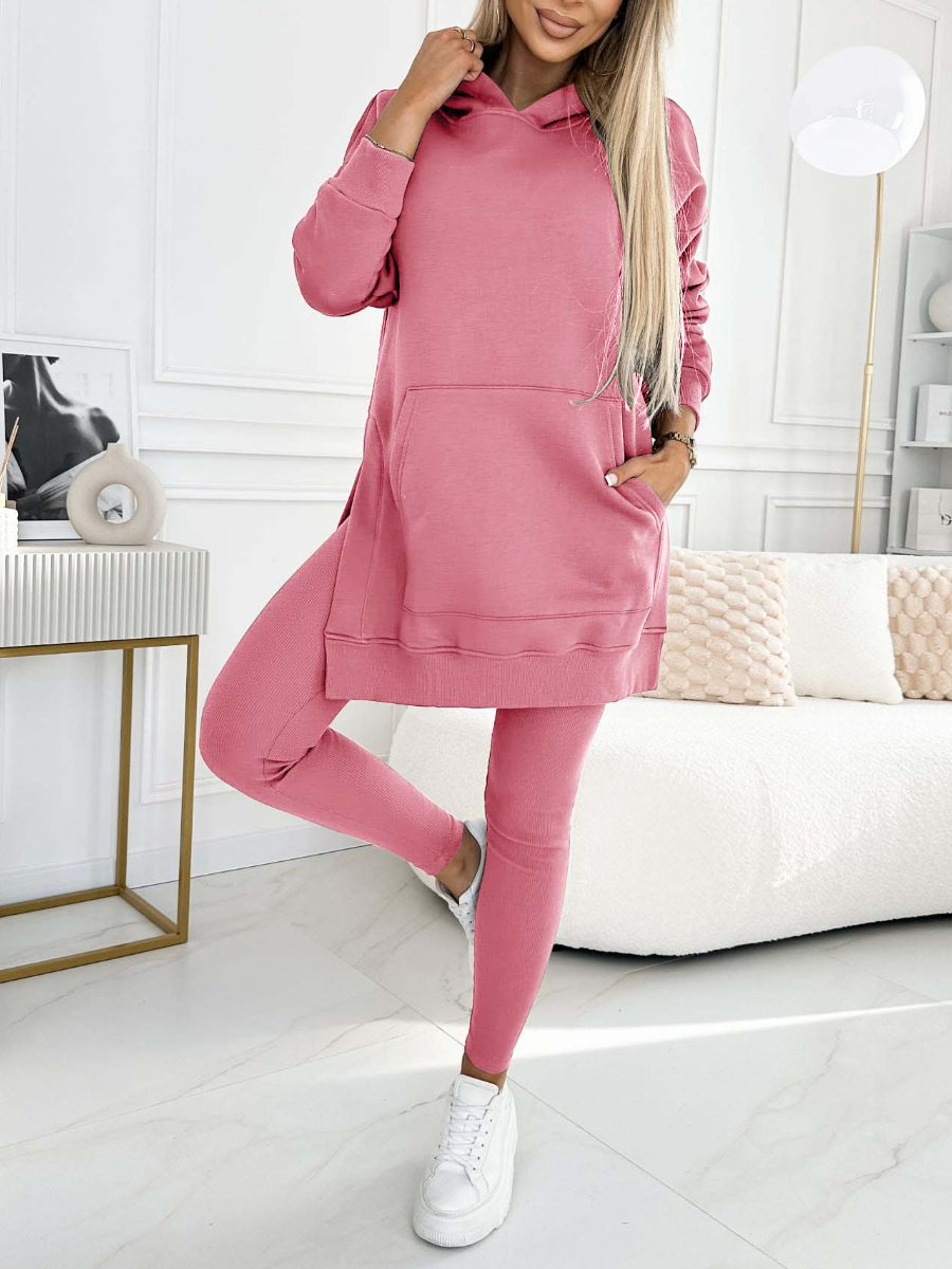 Solid Color Hoodie And Leggings Two-Piece Set