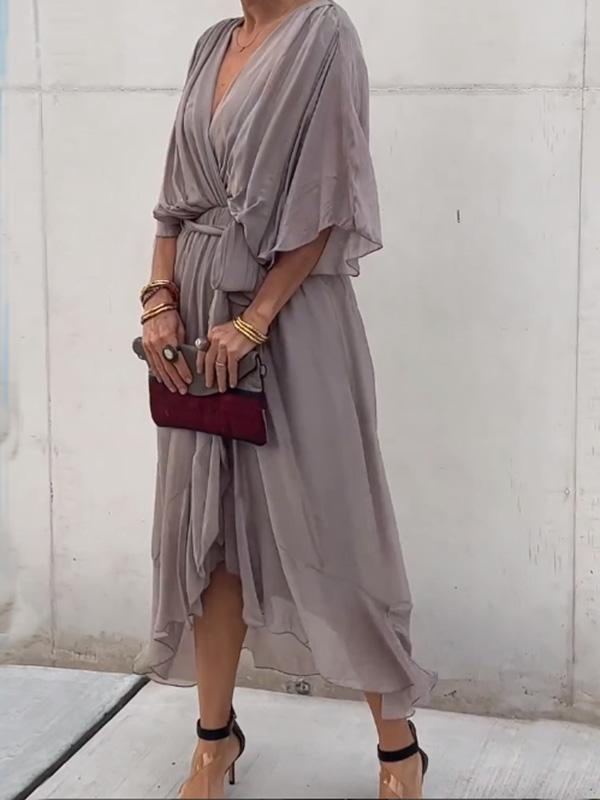 Stylish and elegant V-neck chiffon dress