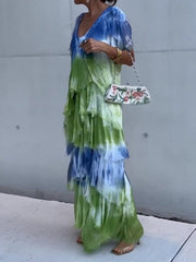 V-neck Printed Long Dress