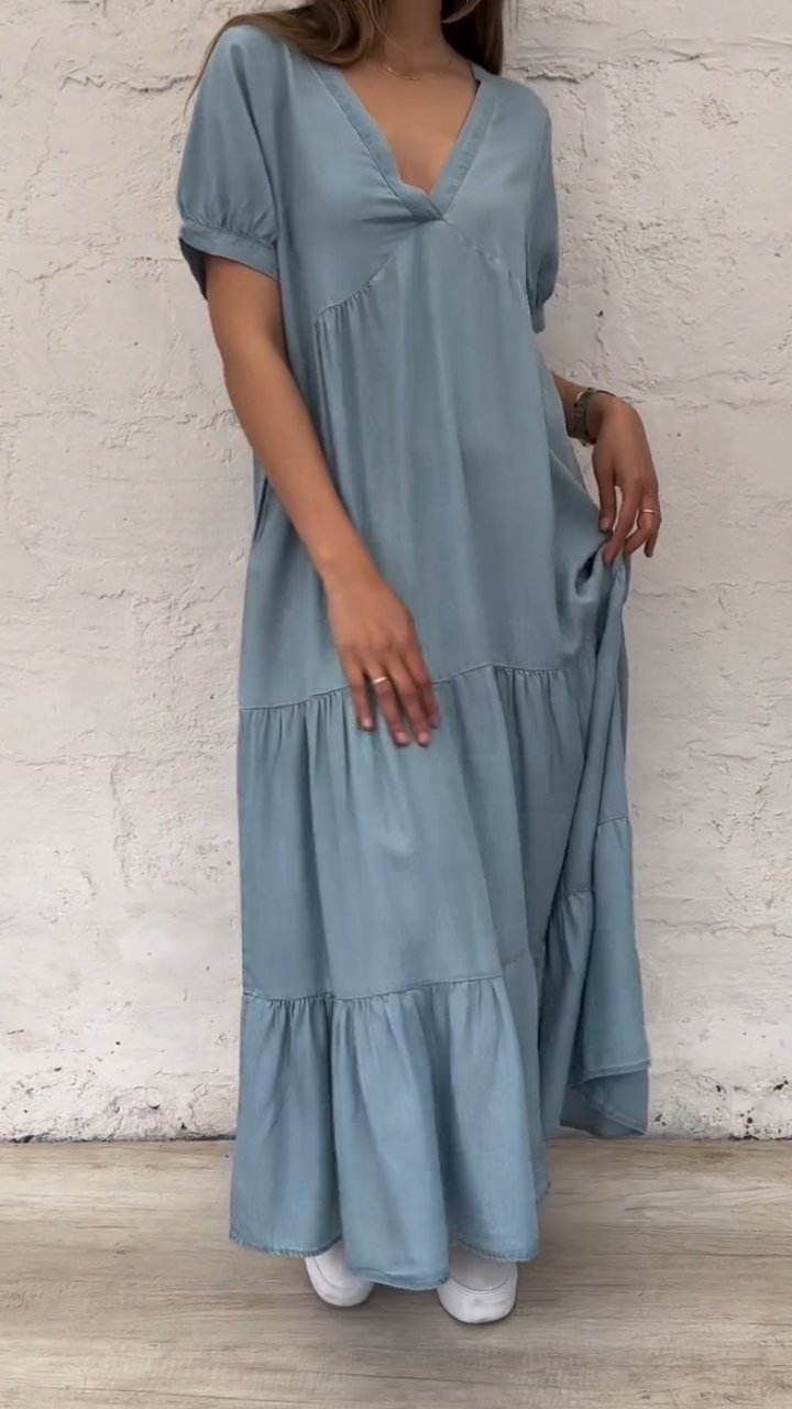 Horn V-neck Long Dress