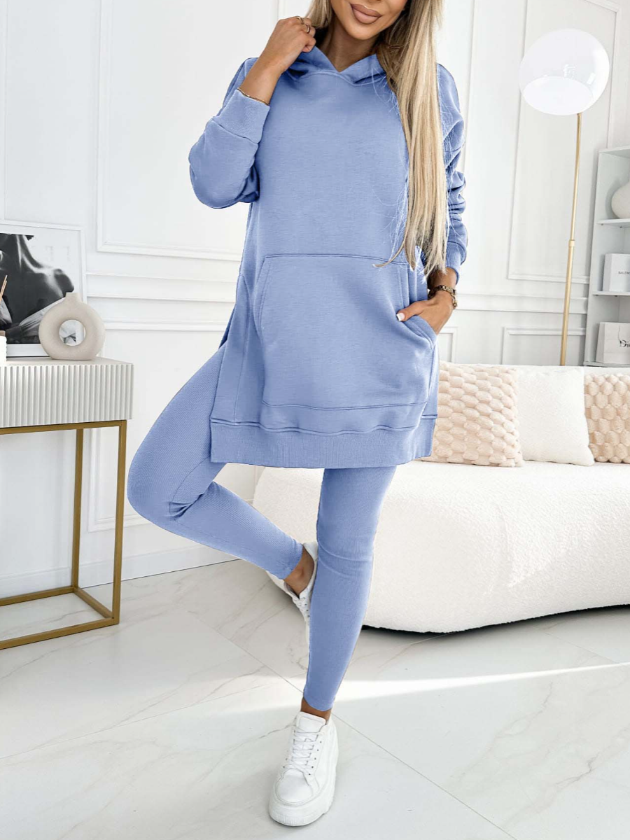 Solid Color Hoodie And Leggings Two-Piece Set